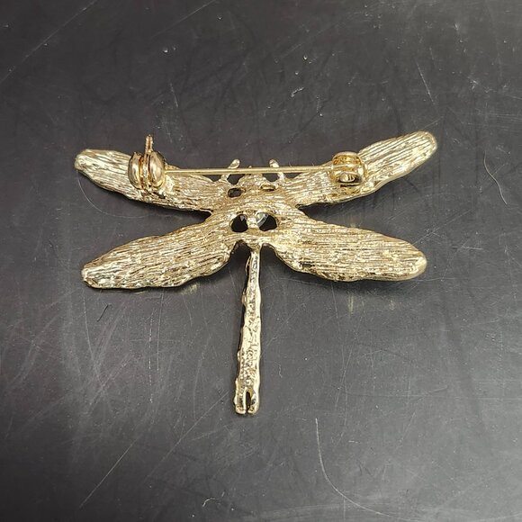 Vintage Betsey Johnson Dragonfly Pin Brooch Blue Stone Enamel Gold Tone NOS - Picture 4 of 4